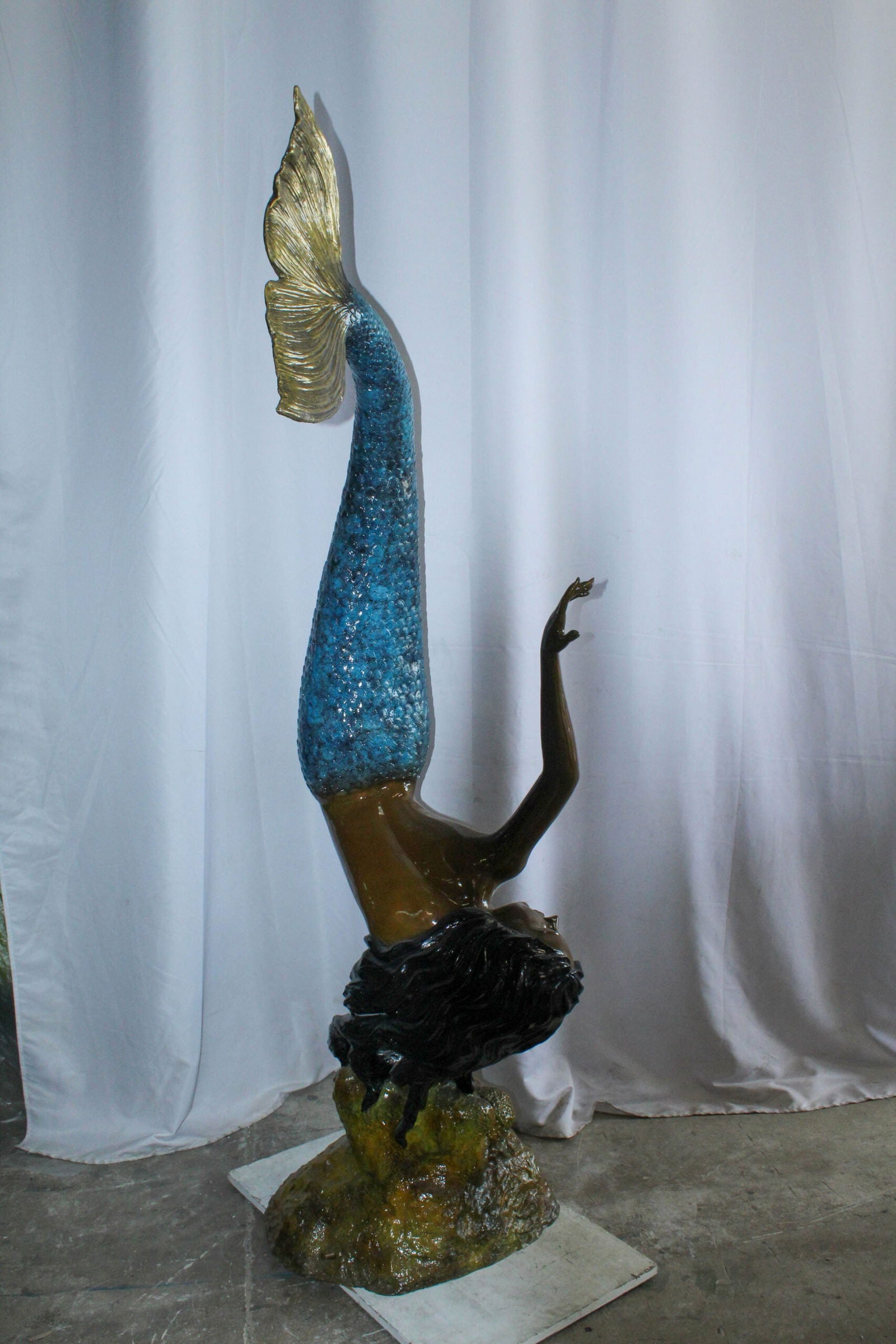 Large Bronze Mermaid Fountain Statue With Blue Tail 37" x 30" x 85"H - 7