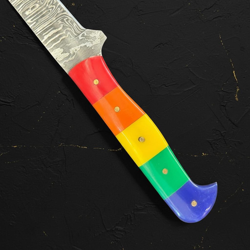 Handcrafted 12" Damascus Steel Fillet Knife with Full Tang Rainbow Handle - 6
