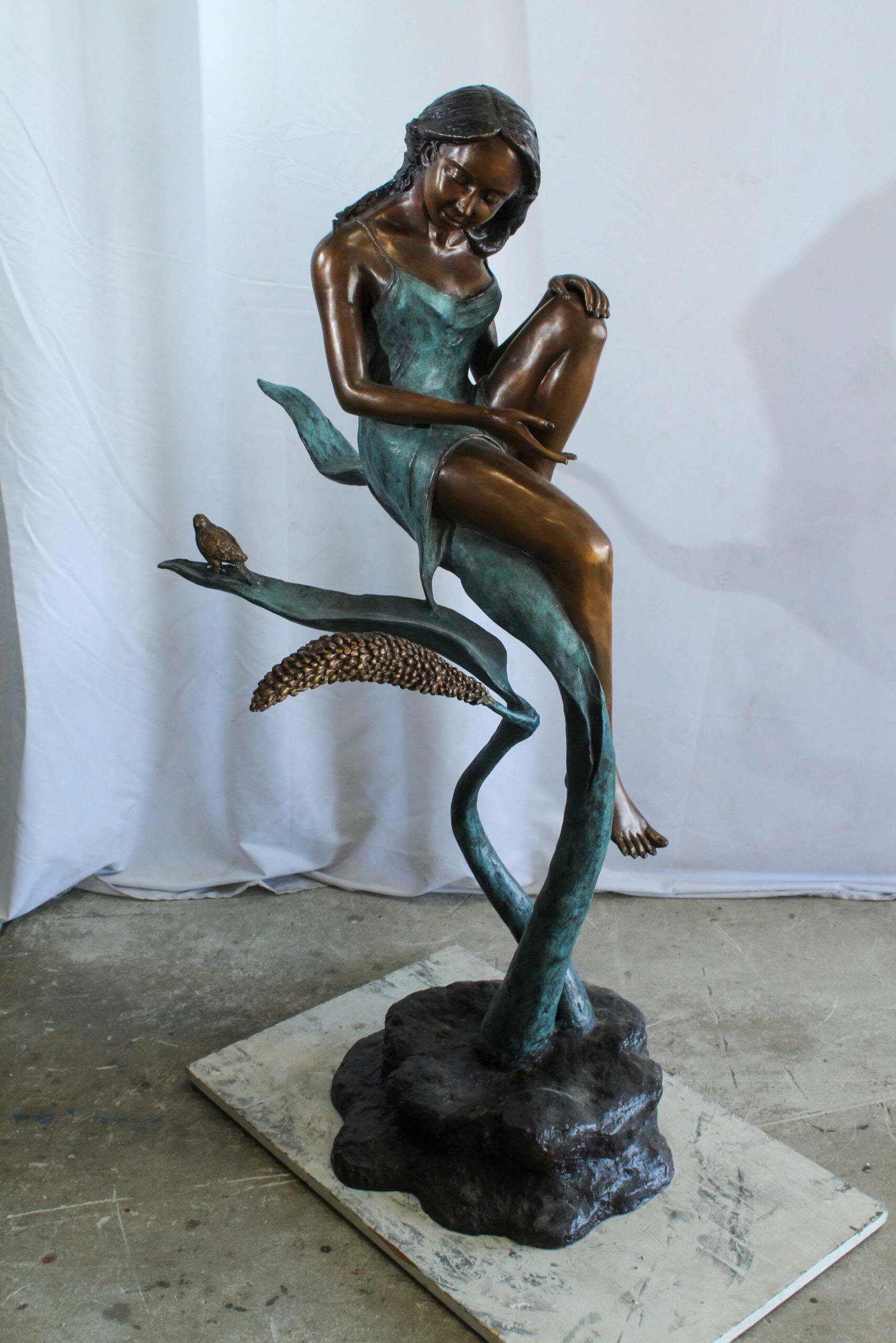 Bronze Girl on Vine Statue – Large Indoor/Outdoor Sculpture, Handcrafted Lost Wax Casting, Young - 2