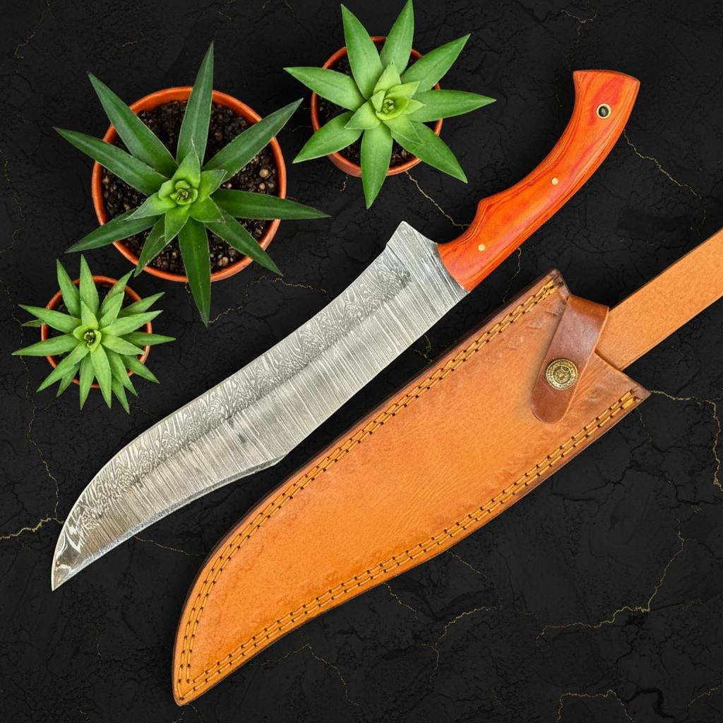 Full Tang Damascus Bowie Hunting Knife, 13-inch Handmade Blade, Pakka Wood Handle - 2