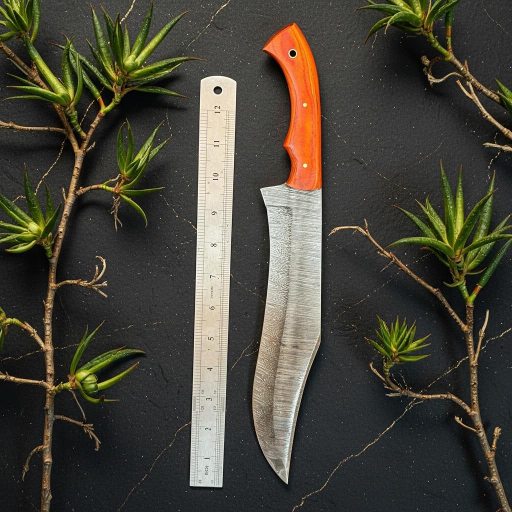 Full Tang Damascus Bowie Hunting Knife, 13-inch Handmade Blade, Pakka Wood Handle - 5