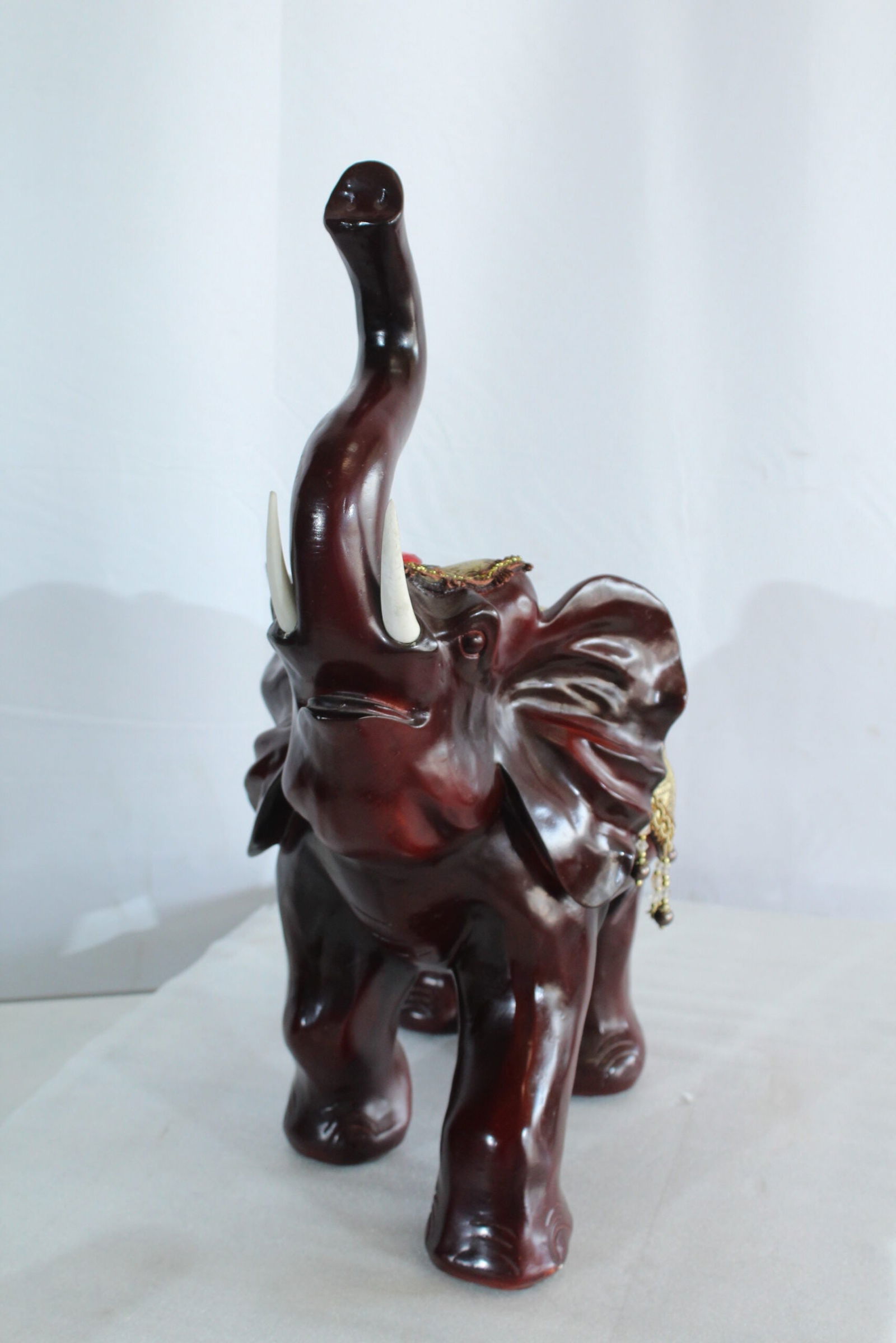 Resin Elephant Statue with Gold Saddle and Raised Trunk - Regal Lucky Elephant Home Decor - 19" x - 2