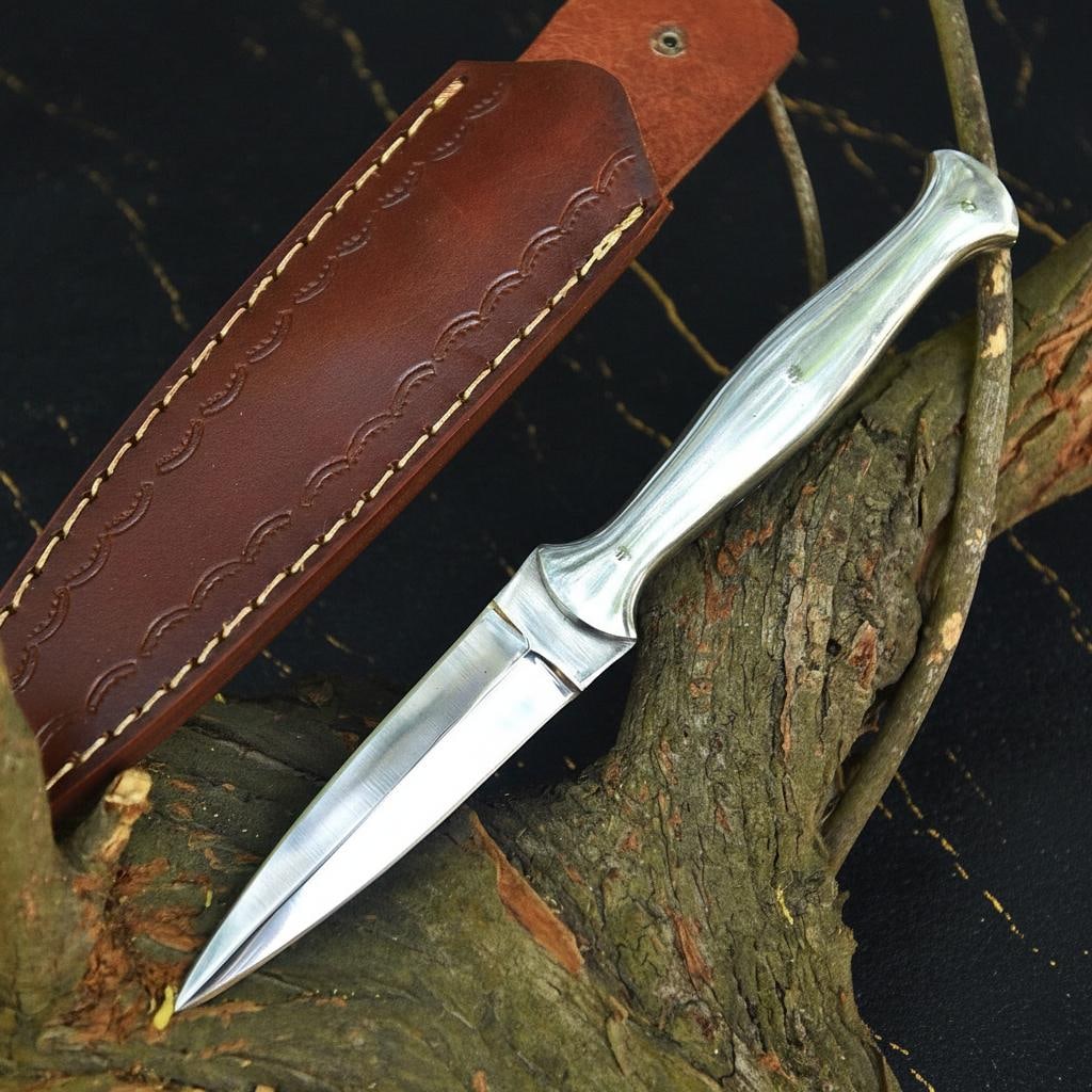 Handmade 8.5" Full Tang Boot Knife with Double Edge High Carbon Steel Dagger Blade - 2