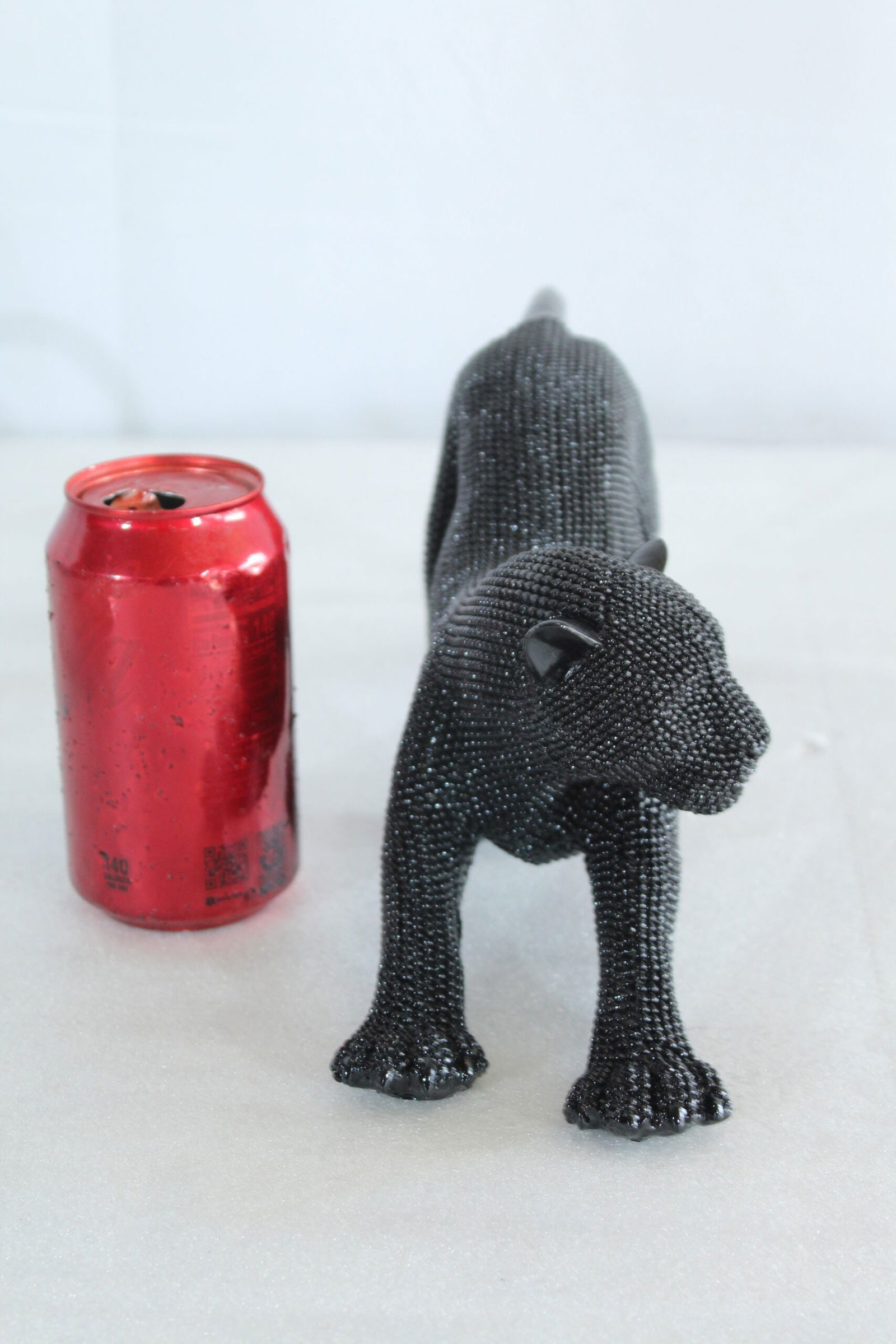 Stretching Panther Black Resin Sculpture with Beaded Texture - Luxury Designer Animal Décor - 15" x - 2