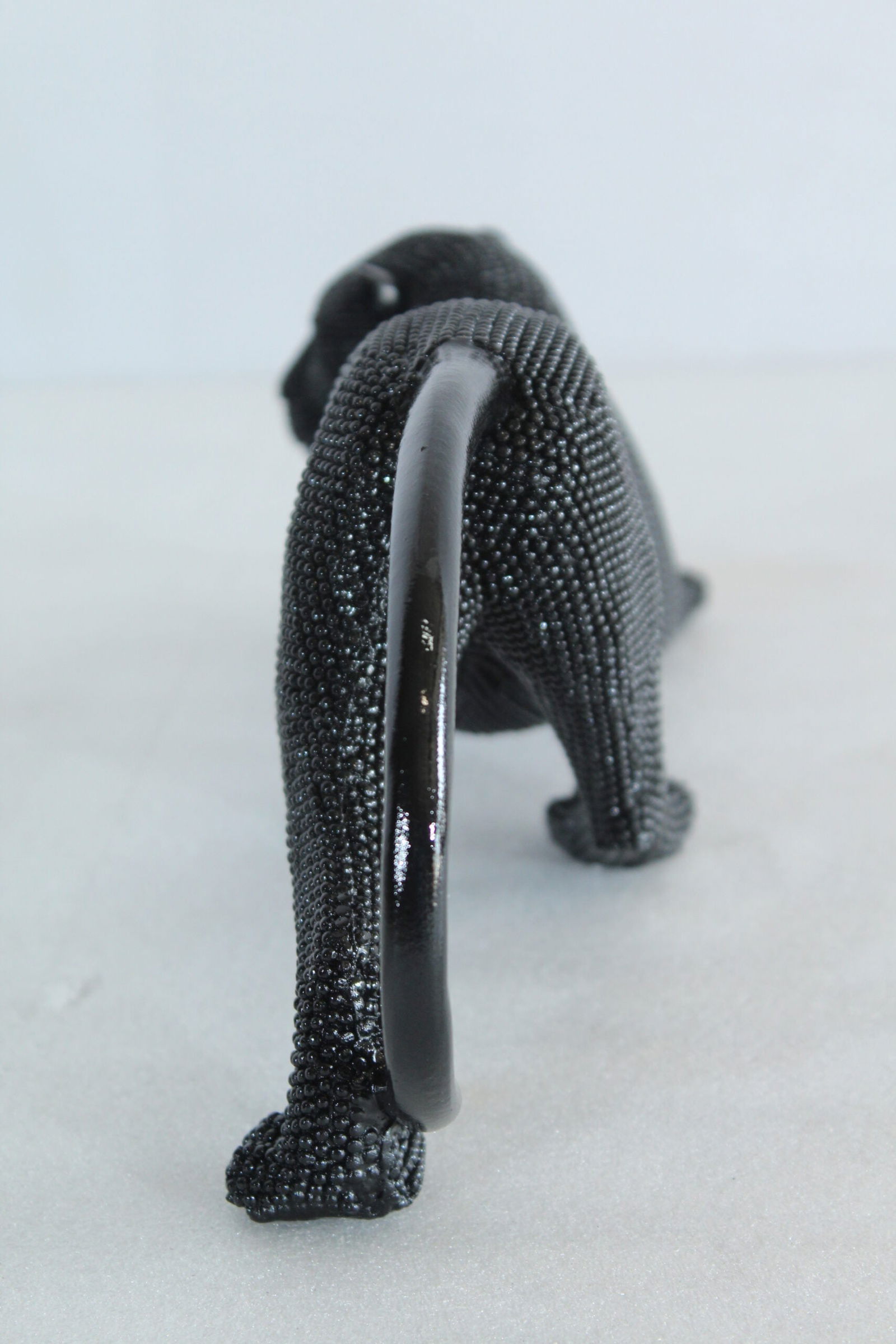 Stretching Panther Black Resin Sculpture with Beaded Texture - Luxury Designer Animal Décor - 15" x - 7