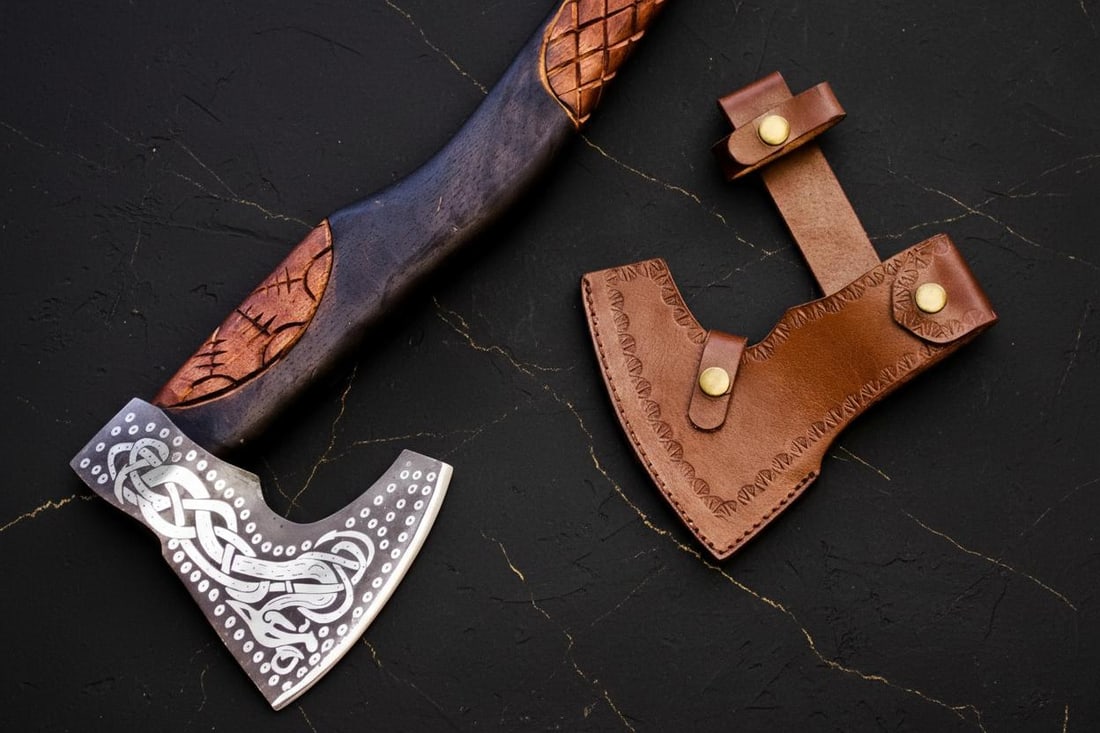 Hand Forged Bearded Viking Axe, Carbon Steel Throwing Tomahawk with Engraved Ash Handle - 2
