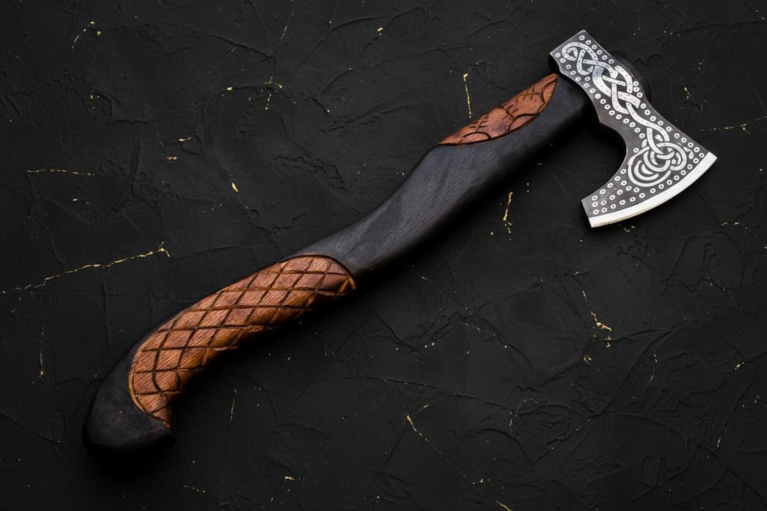 Hand Forged Bearded Viking Axe, Carbon Steel Throwing Tomahawk with Engraved Ash Handle - 6