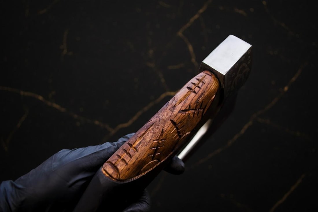 Hand Forged Bearded Viking Axe, Carbon Steel Throwing Tomahawk with Engraved Ash Handle - 8