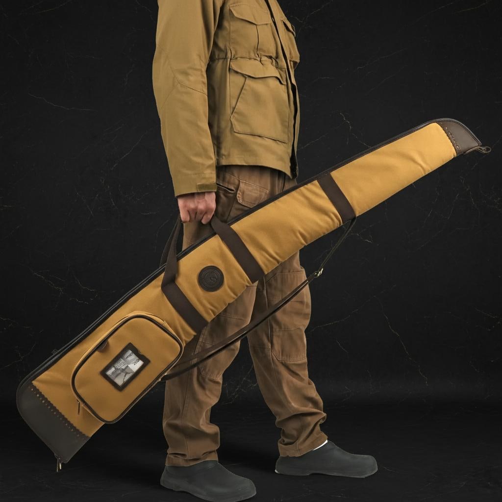 Padded Canvas and Leather Shotgun Case Gun Slip Bag with Adjustable Sling: Title:Padded Canvas and Leather Shotgun Case Gun Slip Bag with Adjustable SlingDescription:This Tourbon shotgun carrying case offers excellent protection and convenient storage for your weapon. Made