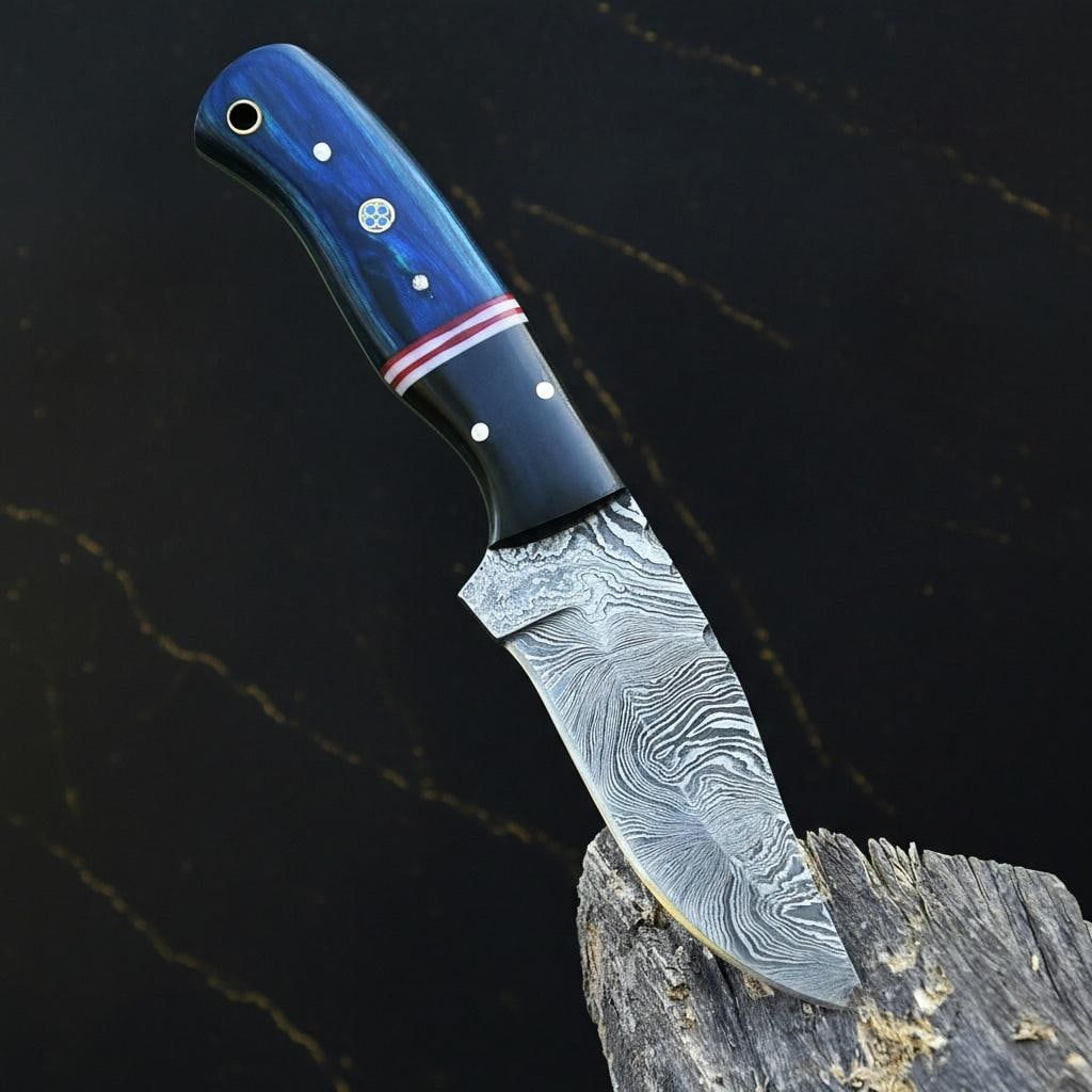 Hand Forged Damascus Steel Skinner Knife 8" Fixed Blade with Custom Wood Handle - 2