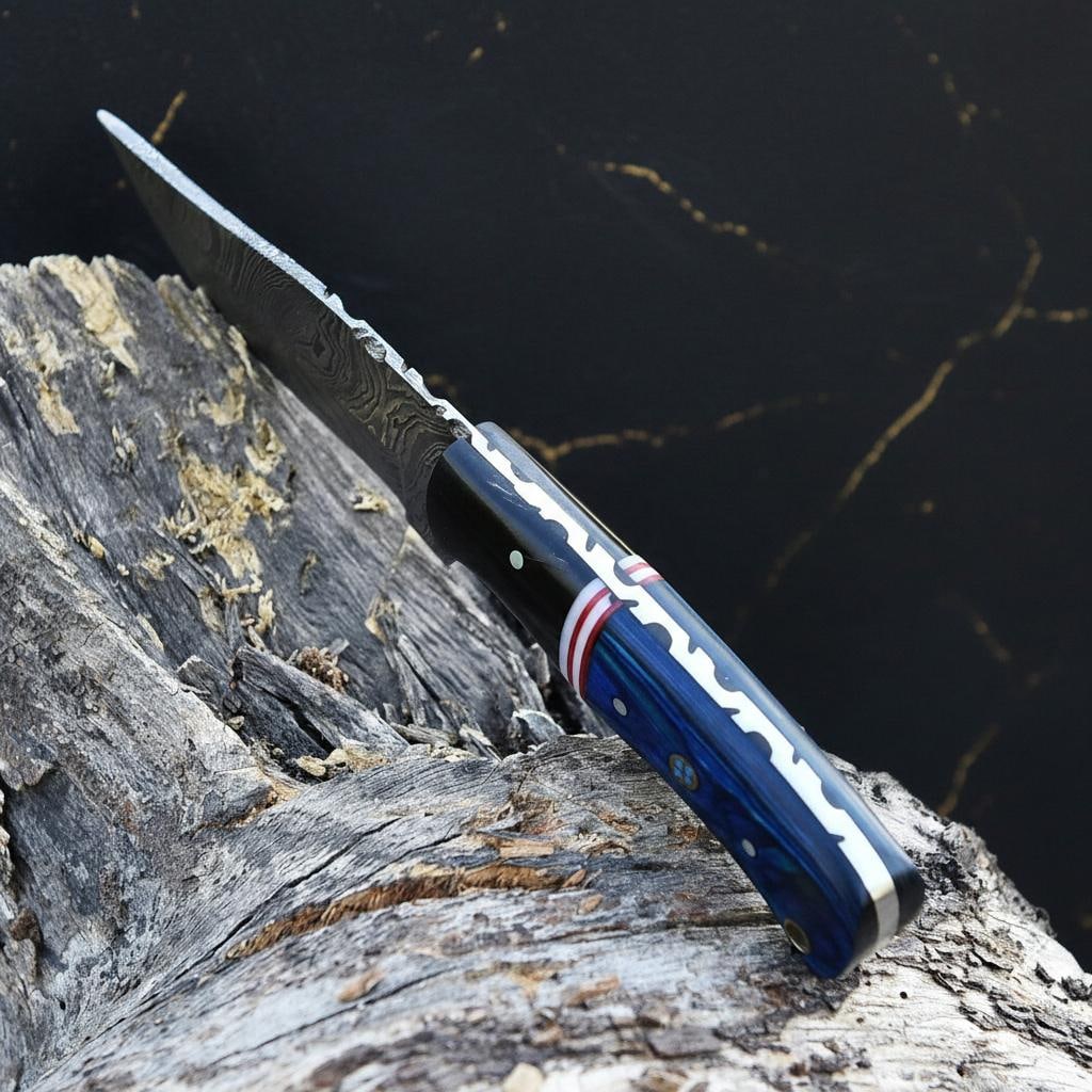 Hand Forged Damascus Steel Skinner Knife 8" Fixed Blade with Custom Wood Handle - 4