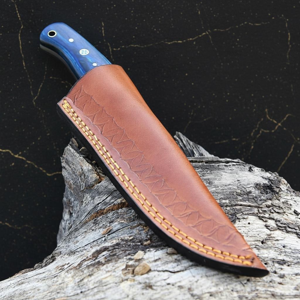 Hand Forged Damascus Steel Skinner Knife 8" Fixed Blade with Custom Wood Handle - 5