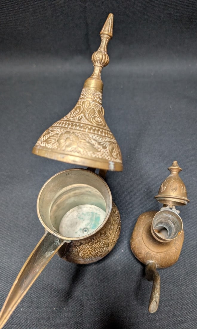 Large 10lb Vintage Brass Lot 17pc Asian Indian Decor Etched Dallah Tingsha Bells - 16