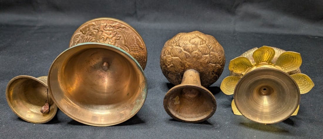 Large 10lb Vintage Brass Lot 17pc Asian Indian Decor Etched Dallah Tingsha Bells - 5
