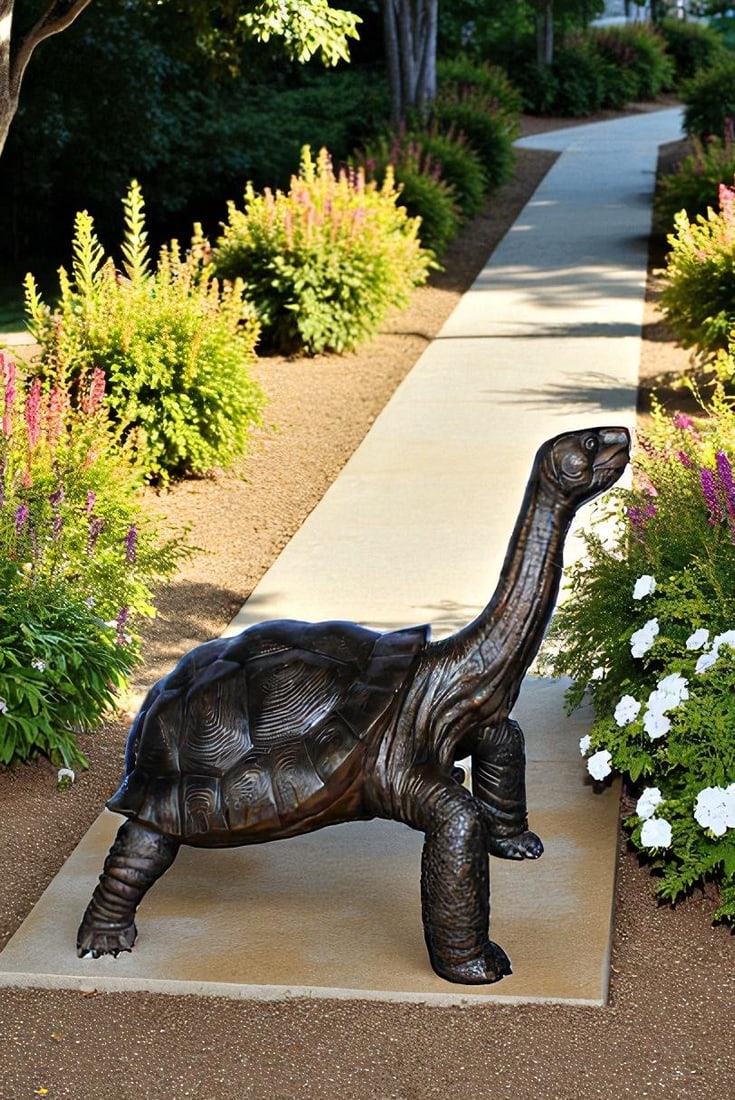 Giant Bronze Tortoise Statue with Detailed Textured Shell 66" x 41" x 59"H - 4