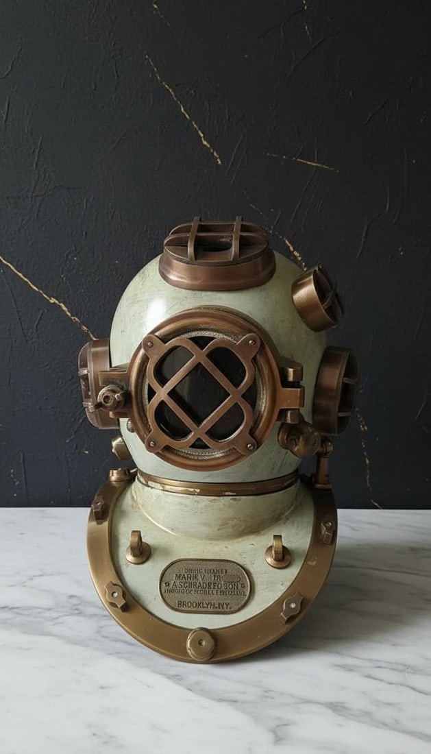 Mark V U.S Navy Deep Sea Diving Helmet Antique Style Steel & Aluminum Reproduction: Title:Mark V U.S Navy Deep Sea Diving Helmet Antique Style Steel & Aluminum ReproductionDescription:This is a handmade reproduction of a vintage U.S Navy Mark V deep sea diving helmet. This