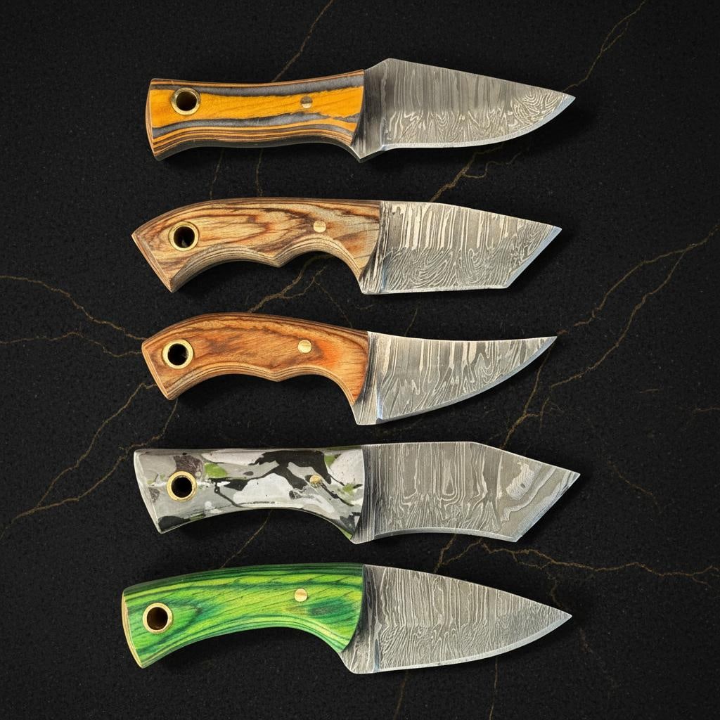 10x Hand Forged Damascus Steel Skinner Knives 4" Hardwood Handle Hunting Lot - 2