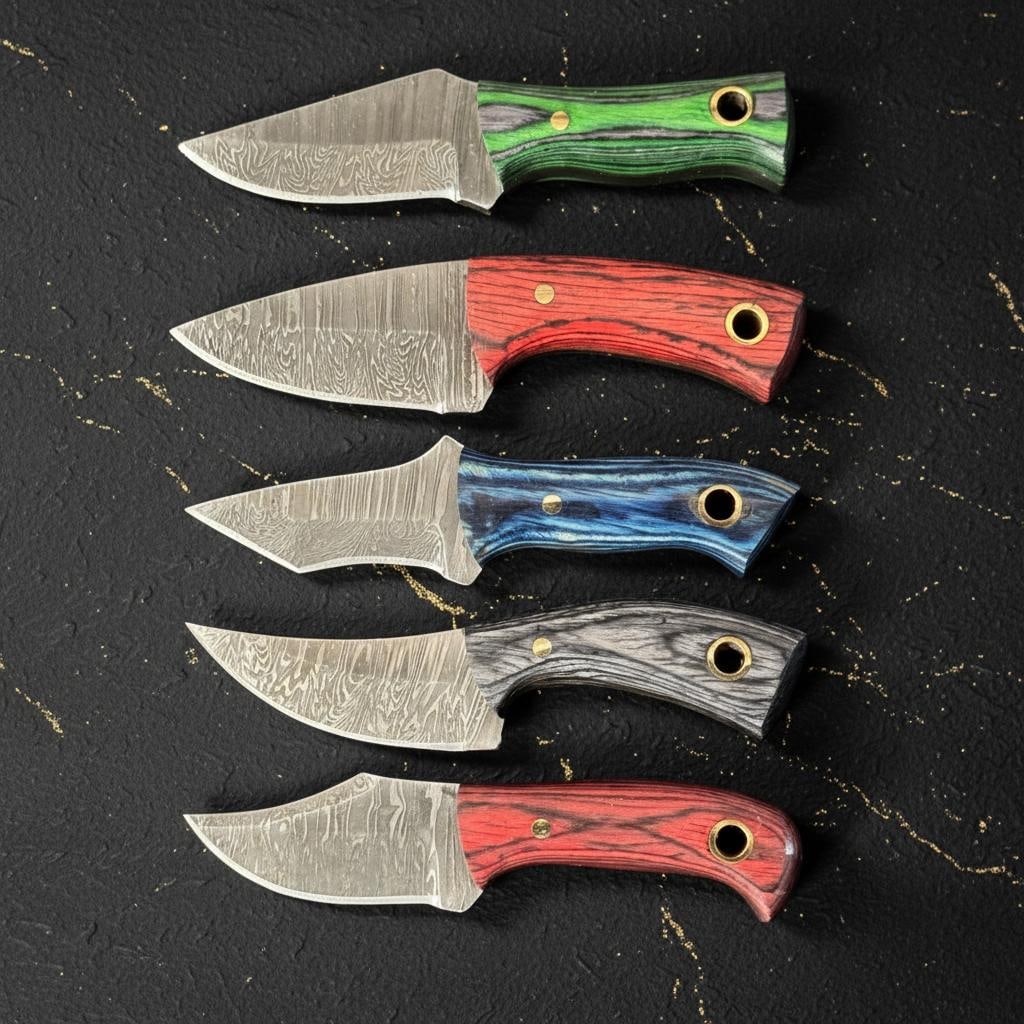 10x Hand Forged Damascus Steel Skinner Knives 4" Hardwood Handle Hunting Lot - 3