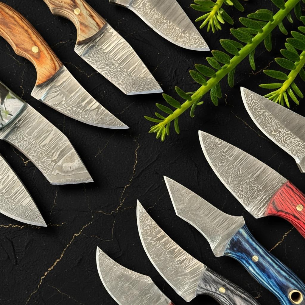 10x Hand Forged Damascus Steel Skinner Knives 4" Hardwood Handle Hunting Lot - 4