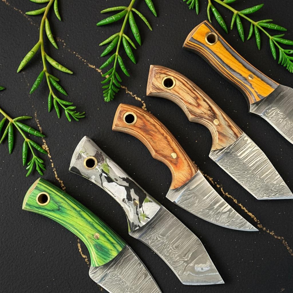 10x Hand Forged Damascus Steel Skinner Knives 4" Hardwood Handle Hunting Lot - 5