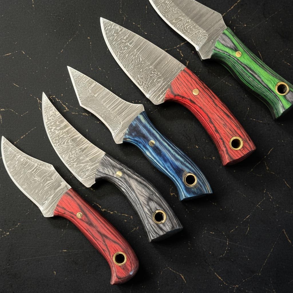 10x Hand Forged Damascus Steel Skinner Knives 4" Hardwood Handle Hunting Lot - 6