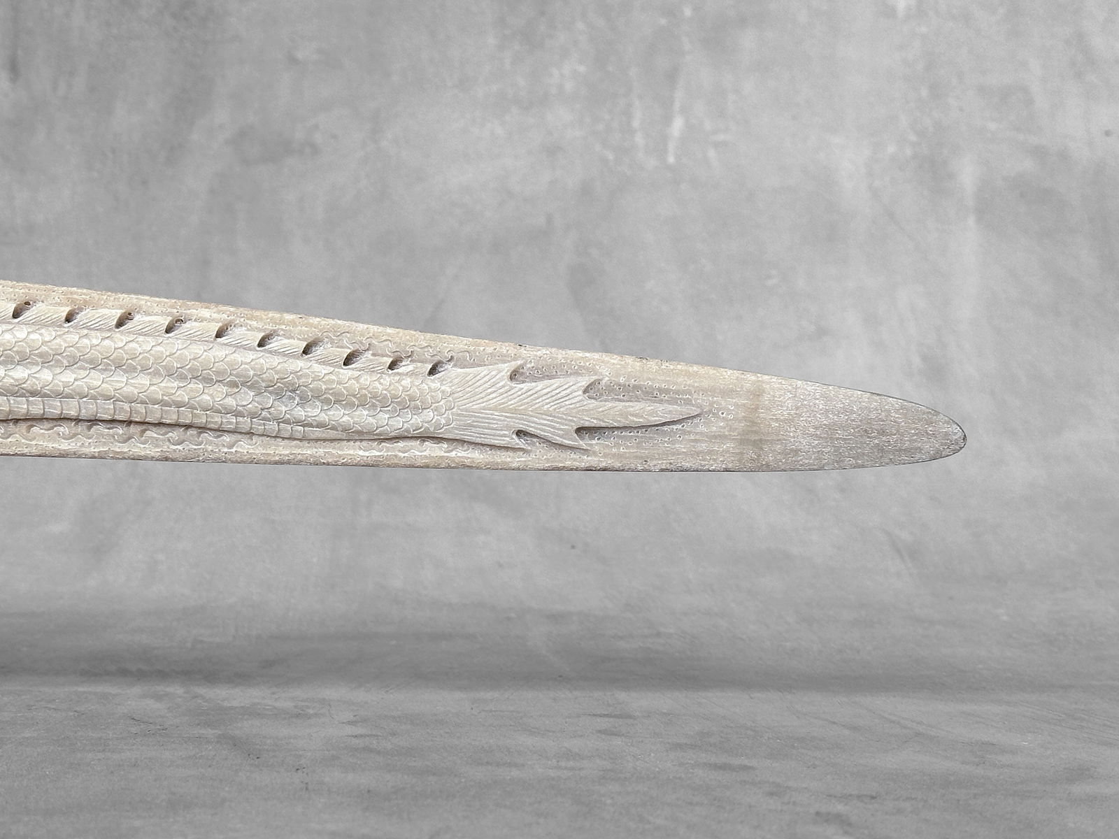 An extra large carved swordfish rostrum - Dragon tiger carving - 10