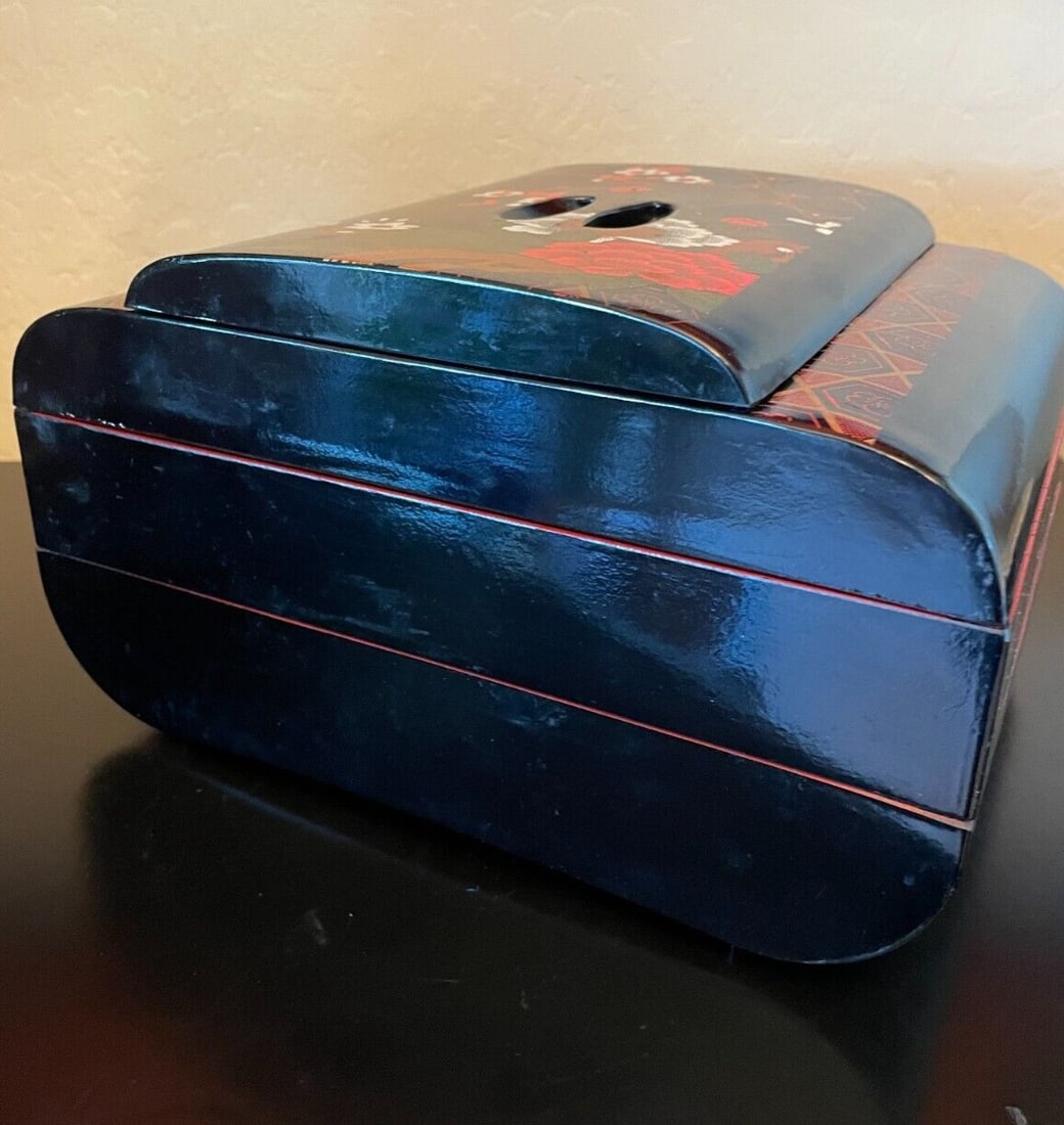 Vintage Japanese 3 Tier Lacquer Bento Box Yamanaka Ware Floral Jewelry Storage - 4