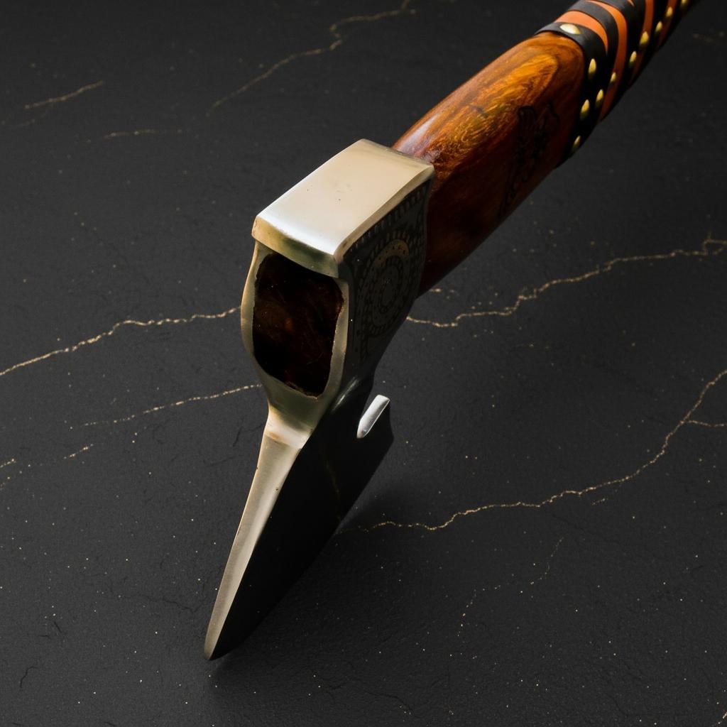 Engraved Ash Wood Viking Axe, Forged Carbon Steel Bearded Tomahawk & Sheath - 13