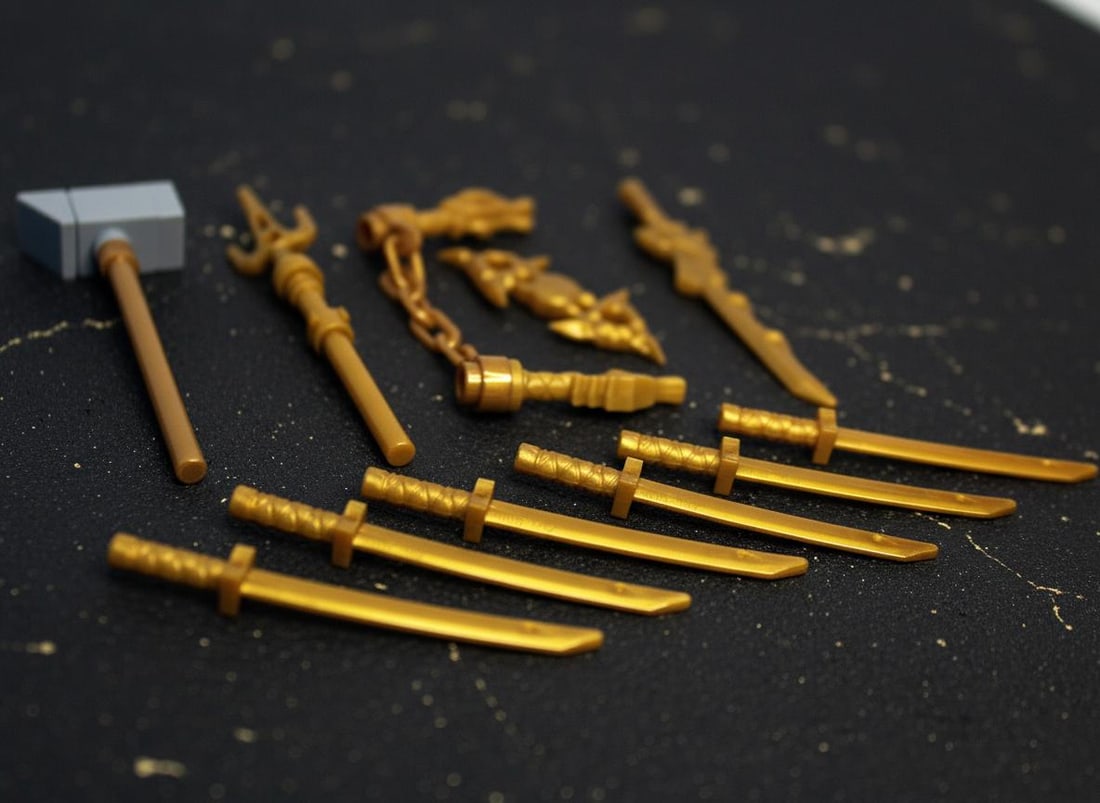 Pearl Gold LEGO Ninjago Weapon Lot Katana Hammer Sai Shuriken Nunchuck Set - 2