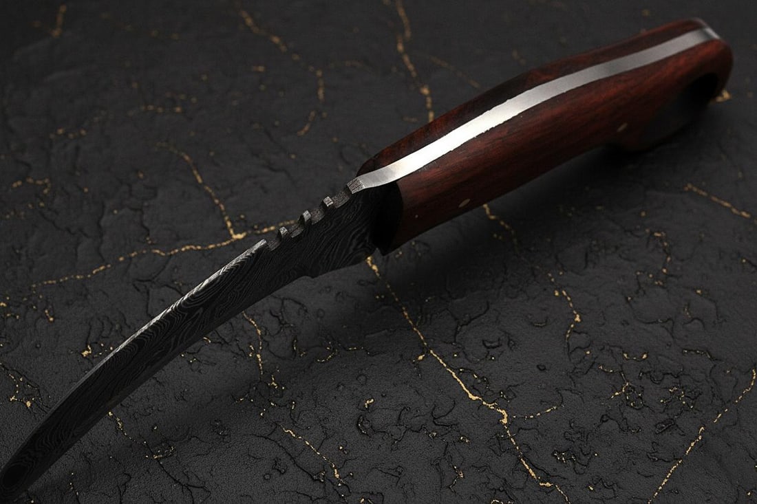 Custom Forged Damascus Karambit, 9-inch Fixed Blade Hunting Knife with Wood Handle - 4