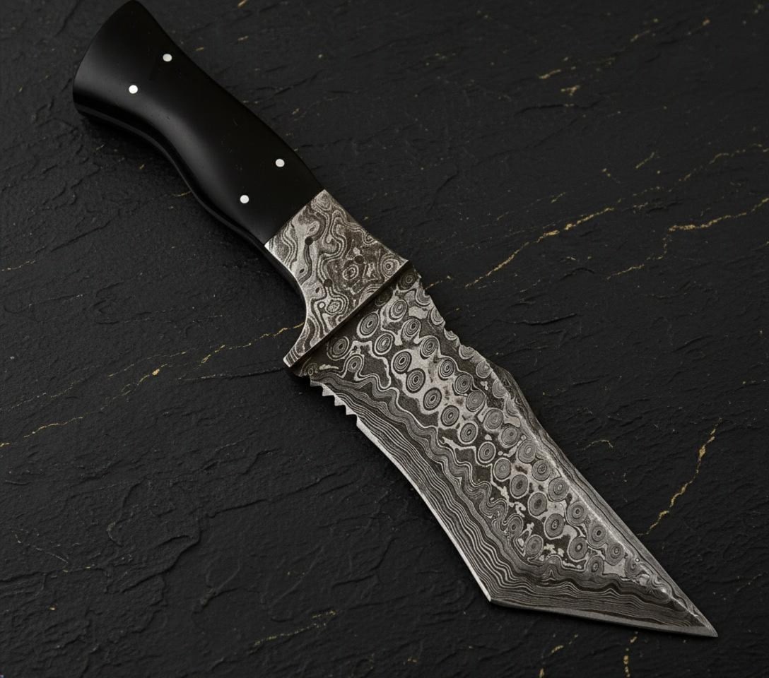 Rain Pattern Damascus Steel Tracker Knife 10 Inch Hand Forged Tanto Fixed Blade - 2