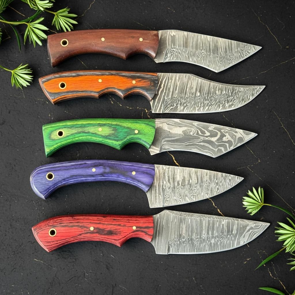 Lot of 10 Damascus Steel Hunting Knives Hand Forged Skinner Blade Hardwood Handle - 2