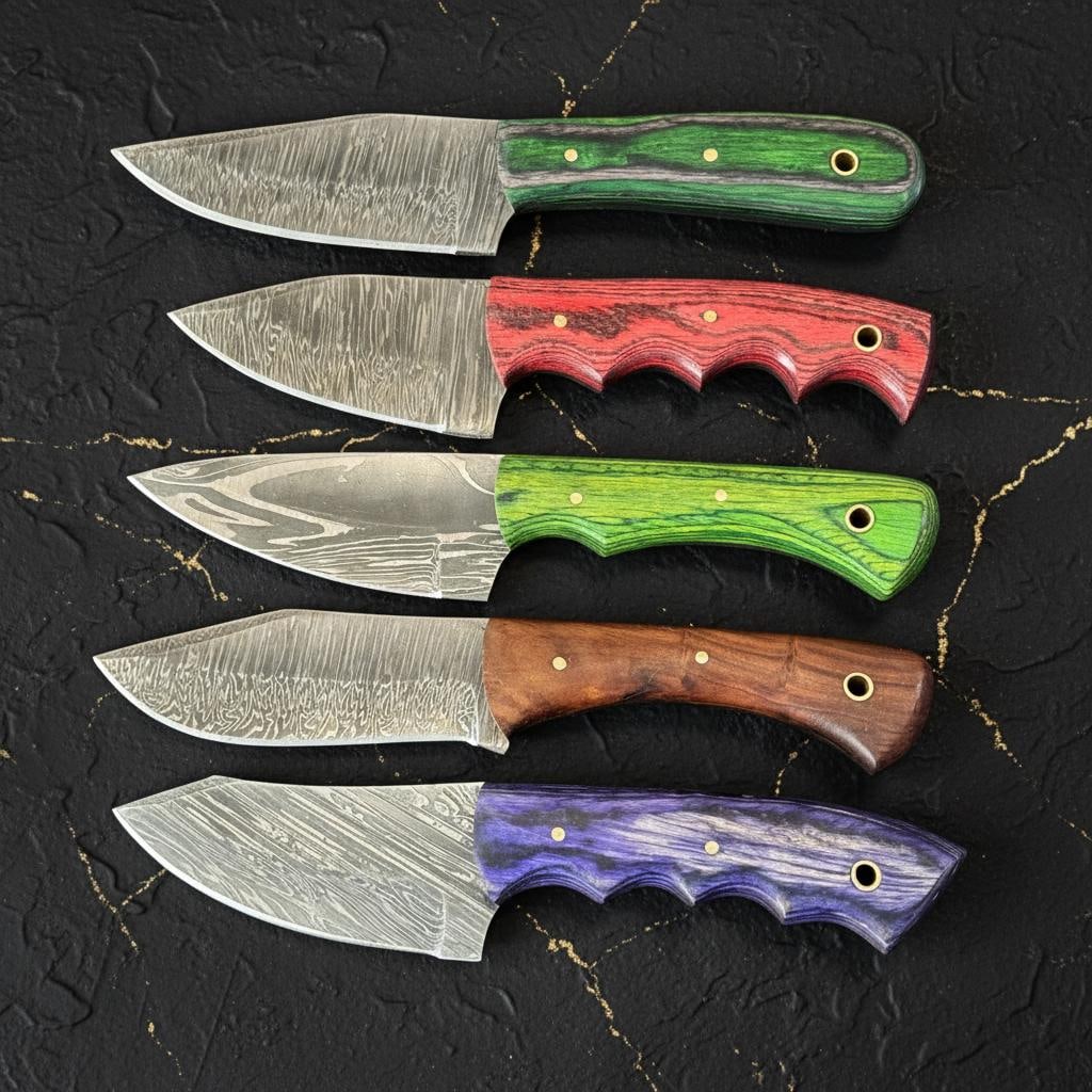 Lot of 10 Damascus Steel Hunting Knives Hand Forged Skinner Blade Hardwood Handle - 3