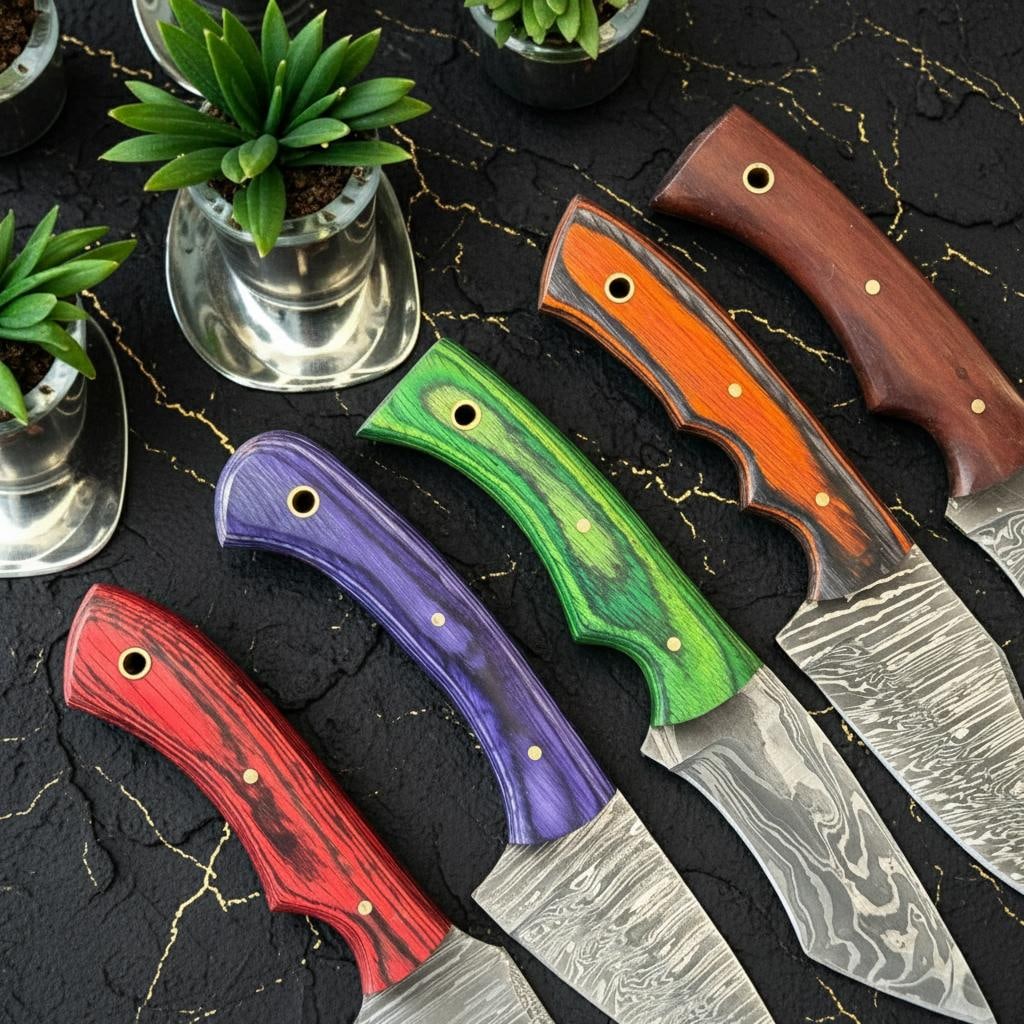 Lot of 10 Damascus Steel Hunting Knives Hand Forged Skinner Blade Hardwood Handle - 5