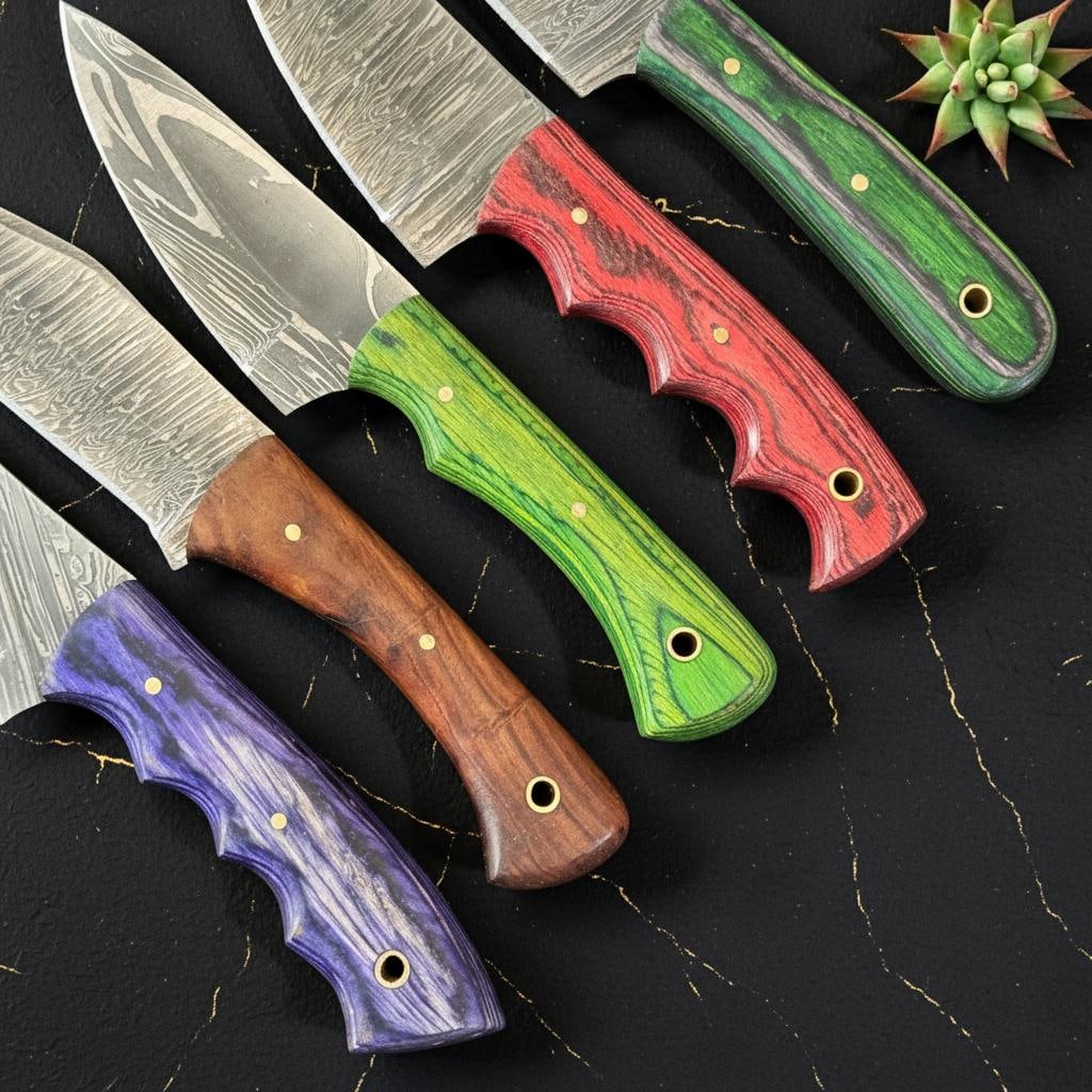 Lot of 10 Damascus Steel Hunting Knives Hand Forged Skinner Blade Hardwood Handle - 6