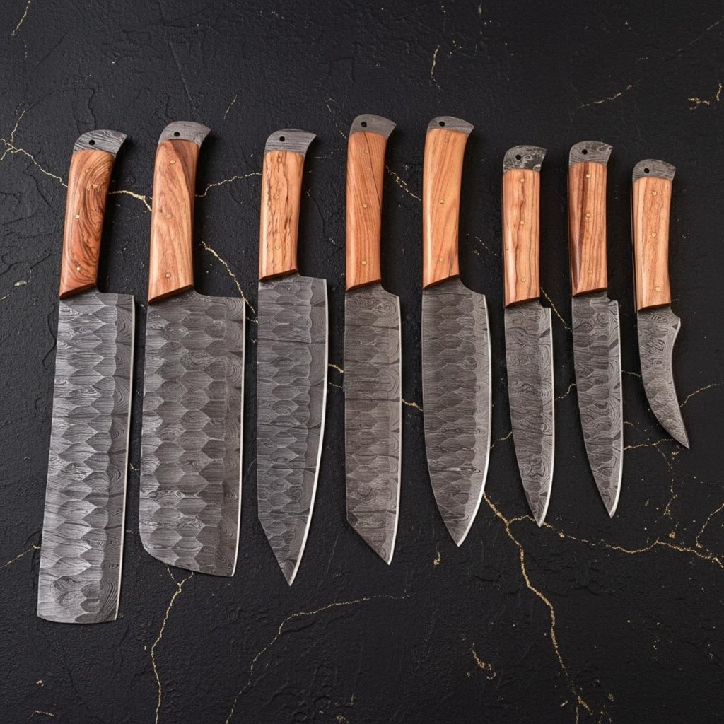 Hand Forged 8-Piece Chef Knife Set Damascus Steel with Olive Wood Handles - 2