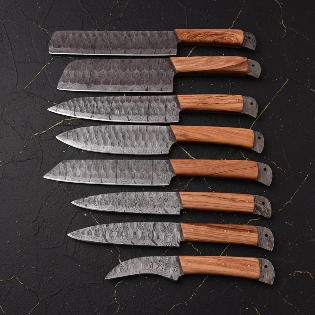 Hand Forged 8-Piece Chef Knife Set Damascus Steel with Olive Wood Handles - 3