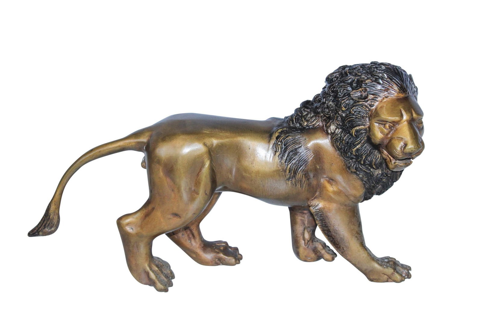 Small Bronze Lion Sculpture Walking Pose Animal Art 15" x 5" x 8"H (1 of 10)