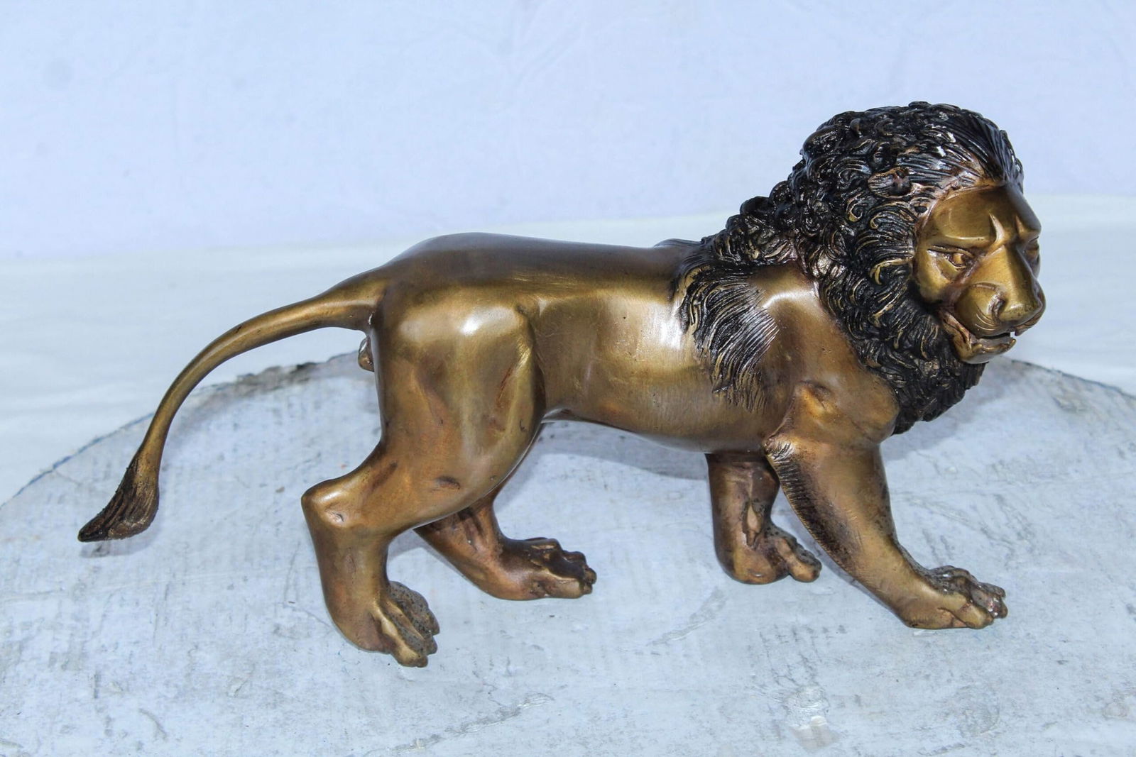 Small Bronze Lion Sculpture Walking Pose Animal Art 15" x 5" x 8"H - 5