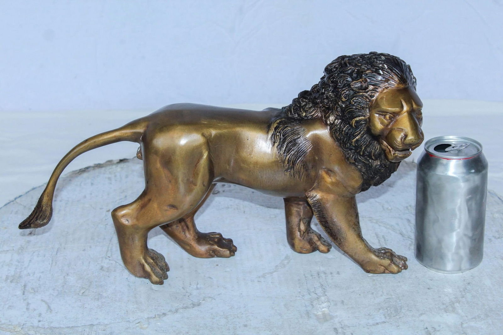 Small Bronze Lion Sculpture Walking Pose Animal Art 15" x 5" x 8"H - 7