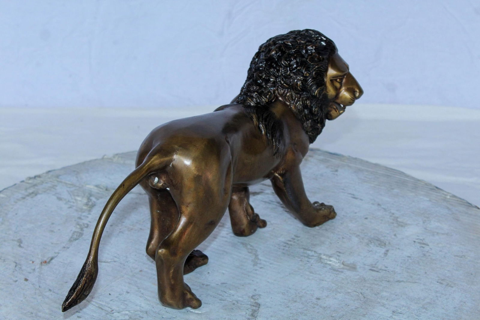 Small Bronze Lion Sculpture Walking Pose Animal Art 15" x 5" x 8"H - 9