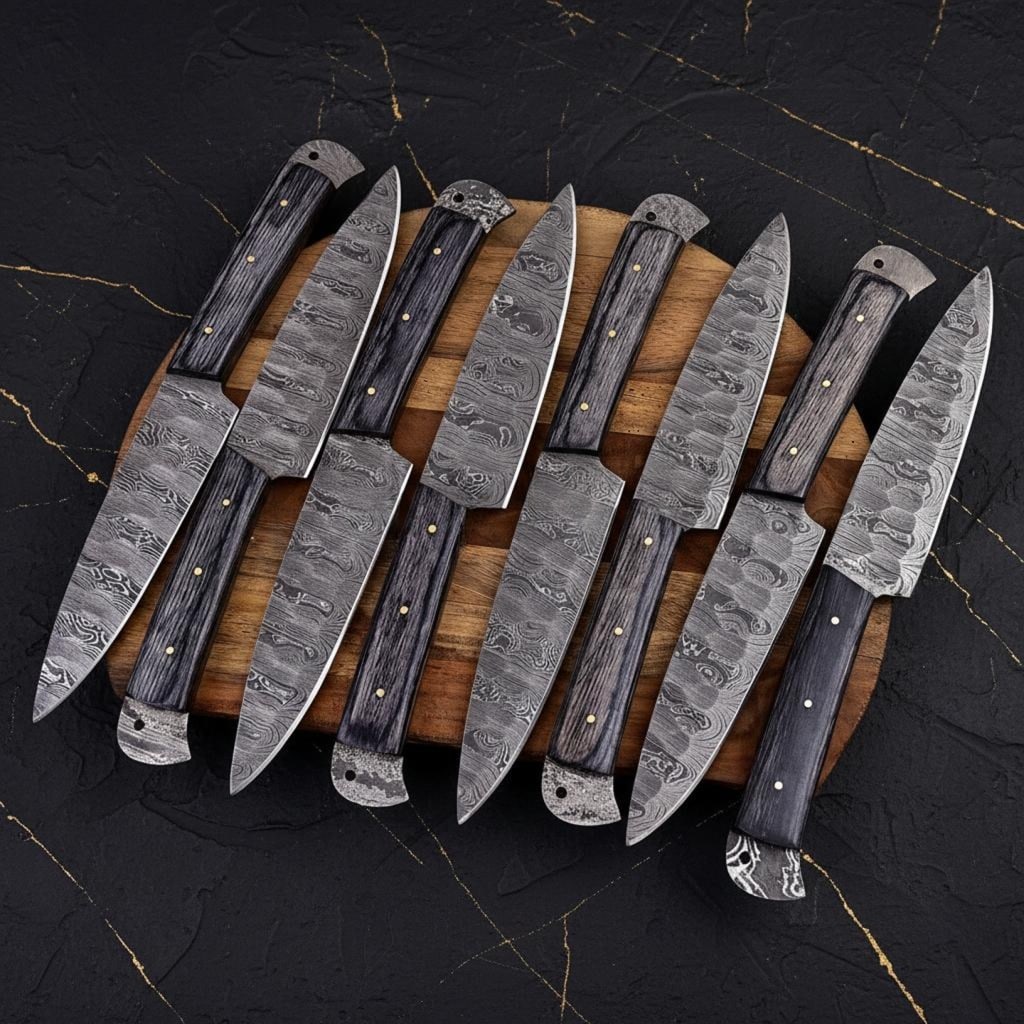 Twist Pattern Damascus Steel Steak Knife Set, 6pc Hand Forged Kitchen Cutlery - 3