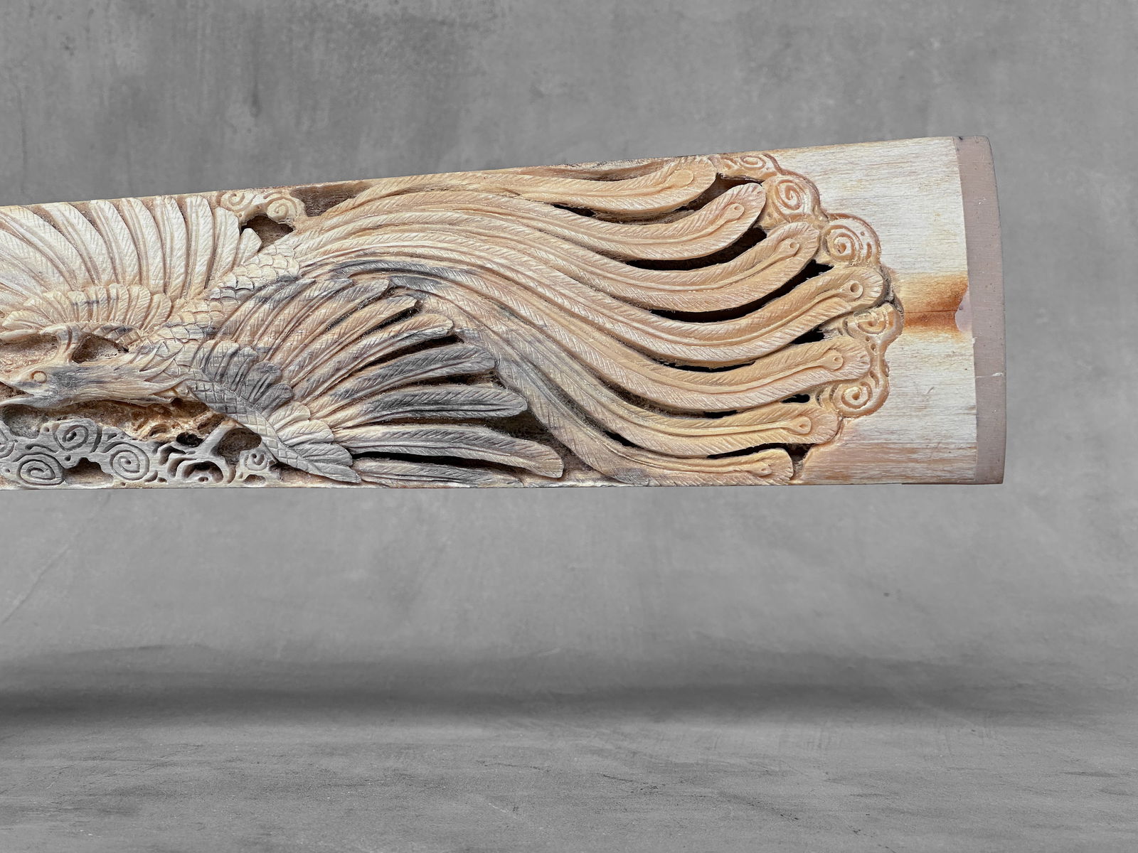 Impressive engraved swordfish rostrum - Dragon Phoenix motif - 9