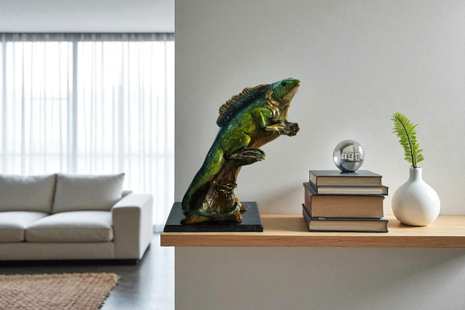 Bronze Iguana Statue –Vibrant Indoor/Outdoor Wildlife Sculpture, Wax Casting with Green & Gold - 10