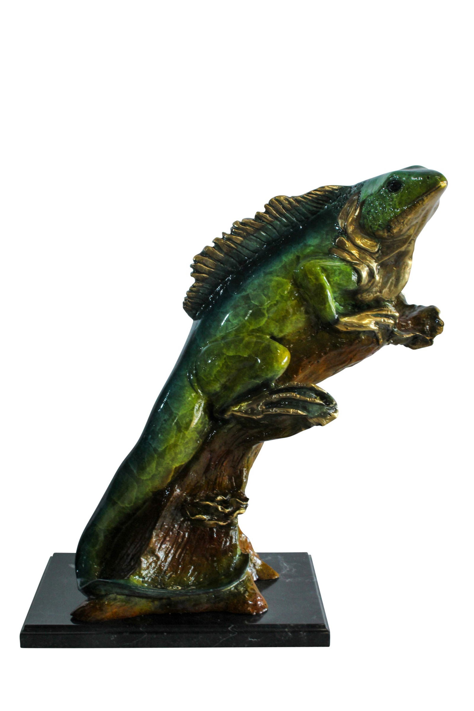 Bronze Iguana Statue –Vibrant Indoor/Outdoor Wildlife Sculpture, Wax Casting with Green & Gold