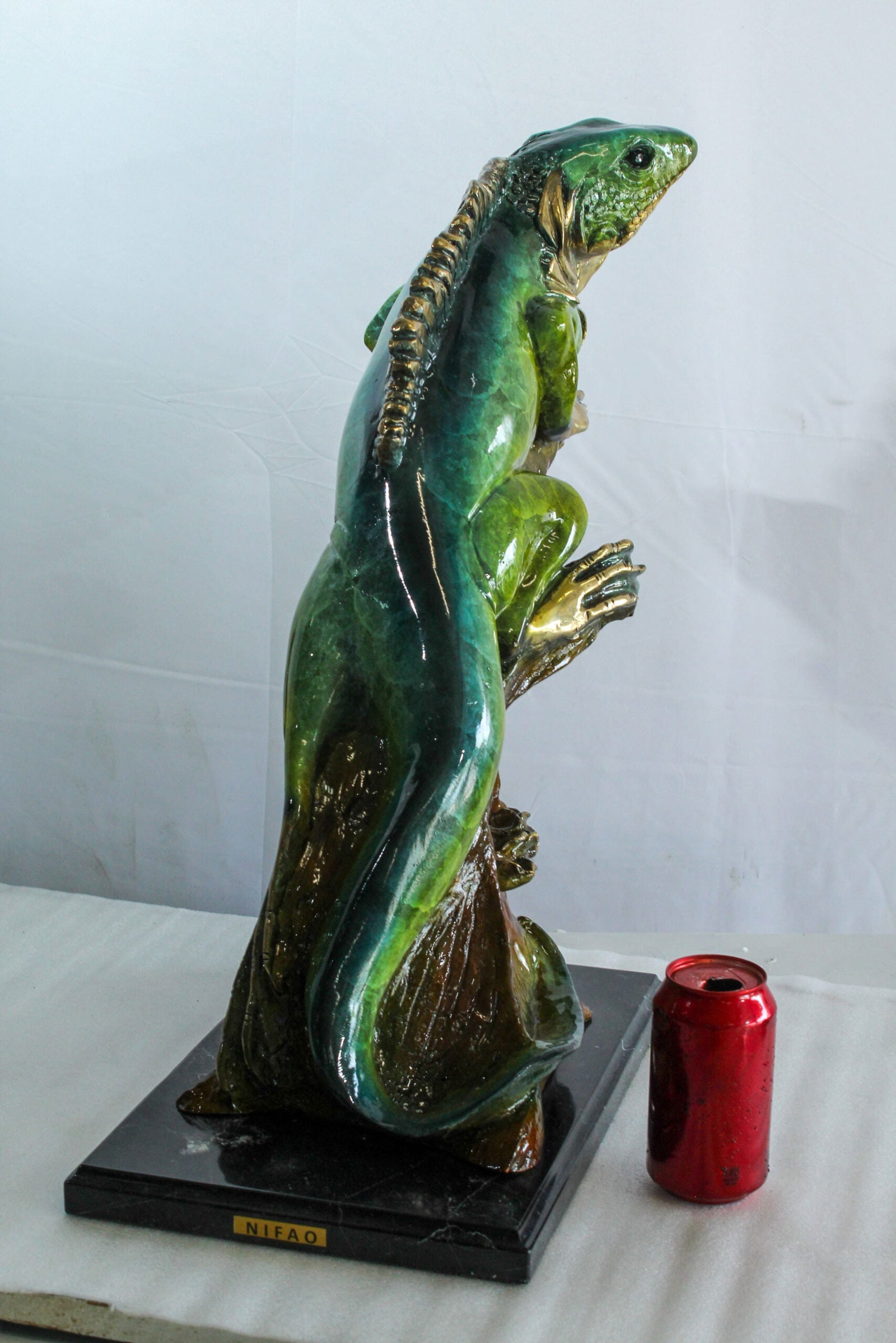 Bronze Iguana Statue –Vibrant Indoor/Outdoor Wildlife Sculpture, Wax Casting with Green & Gold - 2