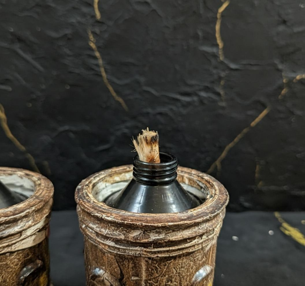 Vintage 90s Friki-Tiki Polynesian Torch Set, Tabletop or Pole Oil Burning Lights - 7