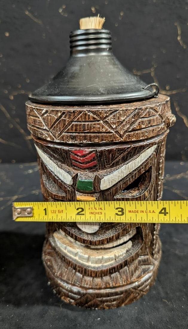 Vintage 90s Friki-Tiki Polynesian Torch Set, Tabletop or Pole Oil Burning Lights - 9
