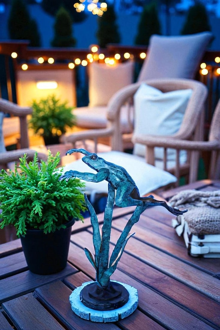 Frog Leaping Over Grass Bronze Statue 23" x 11" x 24"H - 3