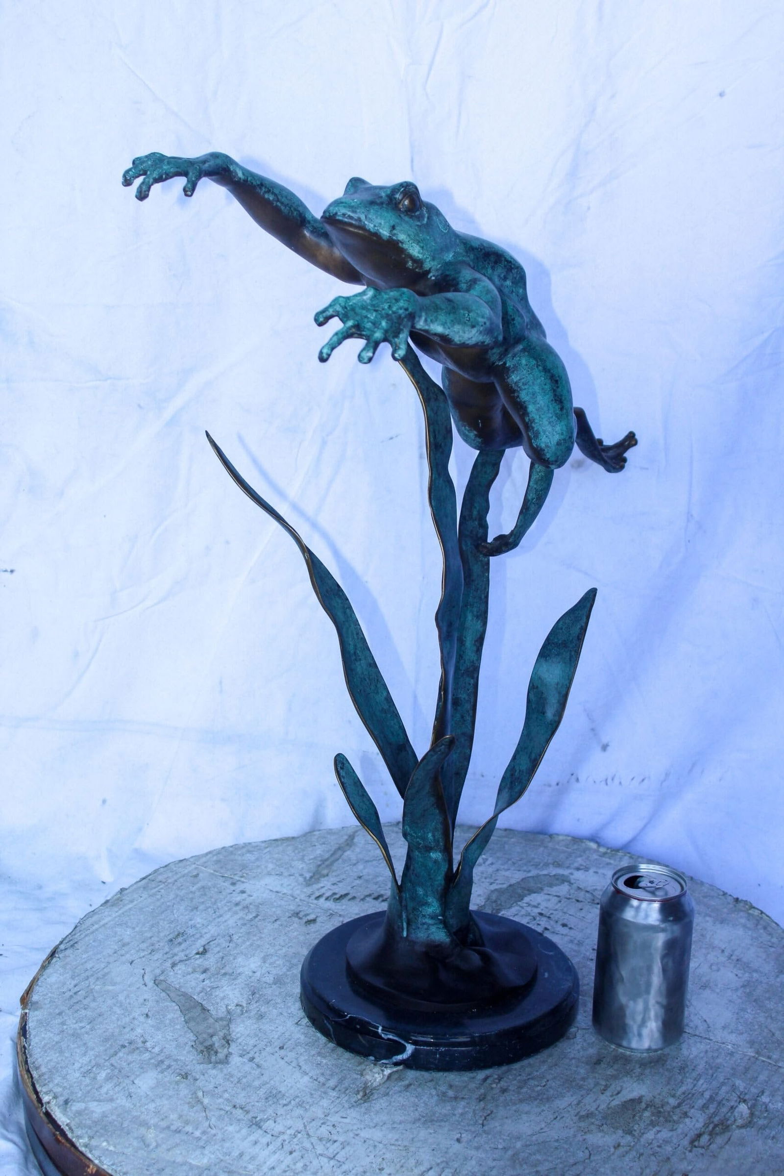 Frog Leaping Over Grass Bronze Statue 23" x 11" x 24"H - 6